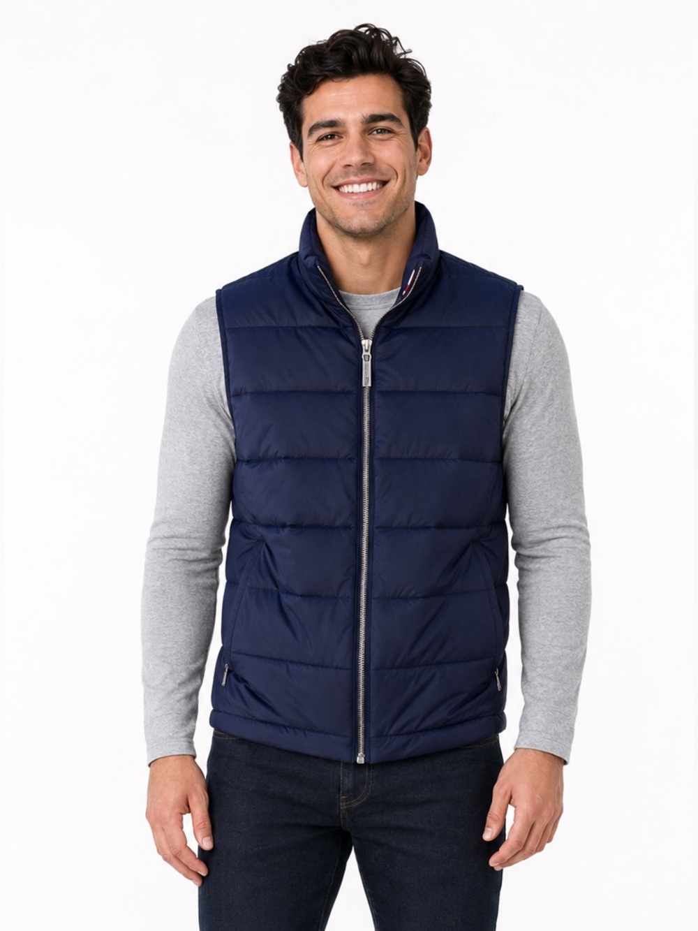 TOMMY HILFIGER MENS NAVY BLUE QUILTED PUFFER VEST SIZE LARGE